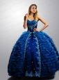 Most Popular Royal Blue 2015 Quinceanera Gown with Ruffles and Appliques