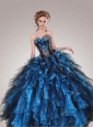 Sweetheart Beading and Ruffles Quinceanera Dresses in Black and Blue