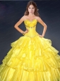 Yellow Organza Ruffled Layers Quinceanera Dress with Beading