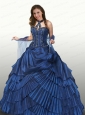Halter Top Appliques and Ruffles Quinceanera Dresses in Royal Blue