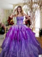 Purple Beaded Decorate Quinceanera Dresses with Ruffles