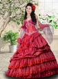 2015 Beautiful Ruffled Layers and Appliques Sweetheart Sweet 15 Gown in Red