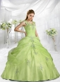 2015 Beautiful Yellow Green Straps Dresses For a Quinceanera with Appliques and Pick-ups