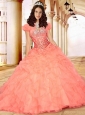 2015 Excellent Sweetheart Peach Quinceanera Dresses with Ruffles and Beading
