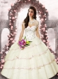 2015 Exquisite Satin and Tulle Sweetheart Beading Quinceanera Dresses in Ivory