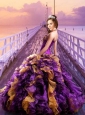 2015 Luxirious Halter Top Purple Quinceanera Gown with Ruffles and Sequins