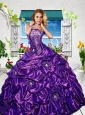 2015 Luxirious Strapless Purple Sweet Sixteen Dresses with Appliques and Pick-ups