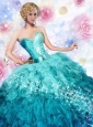 2015 Pretty Good Sweetheart Blue Dresses For Quinceanera with Beading and Ruffles