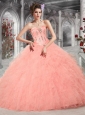 2015 Pretty Sweetheart Peach Quinceanera Dresses with Beading and Ruffles