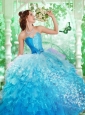 2015 Wonderful Sweetheart Blue Beading and Ruffles Dresses For Quince