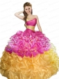 Elegant Sweetheart Fuchsia and Gold Dresses For Quinceanera with Beading and Pick-ups