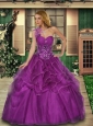 One Shoulder Beaded Decorate Bodice Organza Sweet 16 Dress in Purple
