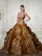 Spaghetti Straps Gold Sweet 16 Dresses with Beading and Ruffles