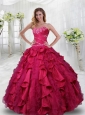 Sweetheart Beading and Ruffles Quinceanera Dresses in Coral Red