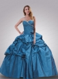 Sweetheart Blue Beading and Hand Made Flowers Quinceanera Dress