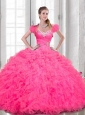 2015 Luxurious Sweetheart Beading and Ruching Pink Quinceanera Dresses