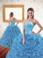 2015 New Style Beading and Ruffles Quinceanera Dresses in Blue