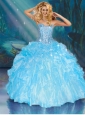 2015 Sweetheart Aqua Blue Quinceanera Dresses with Ruffles and Beading