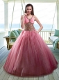 Beaded Decorate Bodice Halter Top Quinceanera in Rose Pink