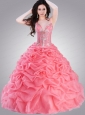 Charming Spaghetti Straps Appliques and Pick-ups Quinceanera Dresses in Watermelon