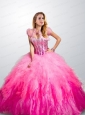 Elegant Sweetheart Pink Quinceanera Dress with Ruffels and Beading