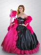 Gorgeous Pink and Black Quinceanera Dress with Hand Made Flower and Beading