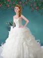 Inexpensive Sweetheart Beading and Pick-ups Quinceanera Dresses in White
