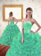 Luxurious Beading and Ruffles Dress for Fifteen in  Turquoise for 2015