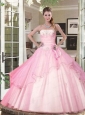 Strapless Beaded Decorate Bodice Quinceanera Dress in Baby Pink