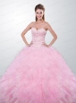 Appliques Sweetheart Tulle Quinceanera Gown in Baby Pink