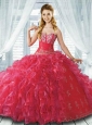 Sweetheart Beading and Applques Quinceanera Gown in Coral Red