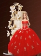 Red Quinceanera Dress For Quinceanera Doll With Appliques