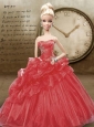 Red Quinceanera Dress For Quinceanera Doll With Appliques And Pick-ups