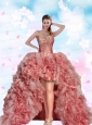 2015 Top Seller Beading and Ruffles Pink Prom Dresses For Quinceanera Party