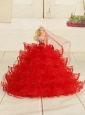 Red Bowknot Organza Quinceanera Doll Dress