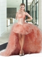 Sturning High Low Pink Prom Dresses with Beading and Ruffles For 2015