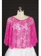 2014 Hot Pink Beading Lace Wraps for Wedding Party