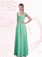 2015 Empire Ruching V Neck Prom Dress in Apple Green