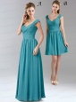 2015 Simple Turquoise Empire Prom Dress with V Neck