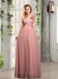 Empire Ruching One Shoulder Prom Dresses with Hand Made Flowers