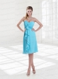 Empire Sweetheart Ruching Knee Length 2015 Aqua Blue Prom Dresses