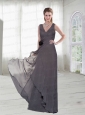Grey V Neck Prom Dresses  with Hand Made Flowers at Low Price