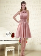 Halter Ruching and Handmade Flowers Empire Chiffon Prom Dresses