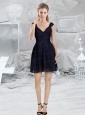 Lace Empire V Neck Cap Sleeves Navy Blue Prom Dresses  for 2015