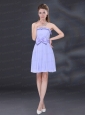Lavender A Line Strapless Prom Dress with Bowknot