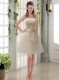 Popular Champagne Strapless Princess Bowknot Prom Dresses for 2015