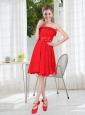 Wonderful Ruching Strapless Bowknot Prom Dress in Red