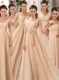 2015 Fashionable Champagne Ruching Chiffon Prom Dresses