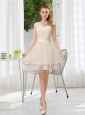 Bateau Belt Mini Length Lace Up Prom Dress