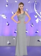 Decent Column Ruching Grey Prom Dress with One Shoulder